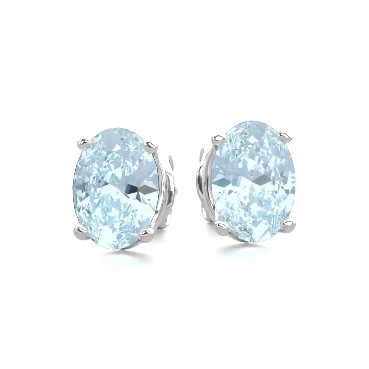 1 1/2 Carat Oval Shape Aquamarine Stud Earrings In Sterling Silver