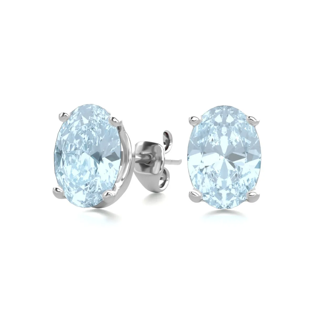 1 1/2 Carat Oval Shape Aquamarine Stud Earrings In Sterling Silver