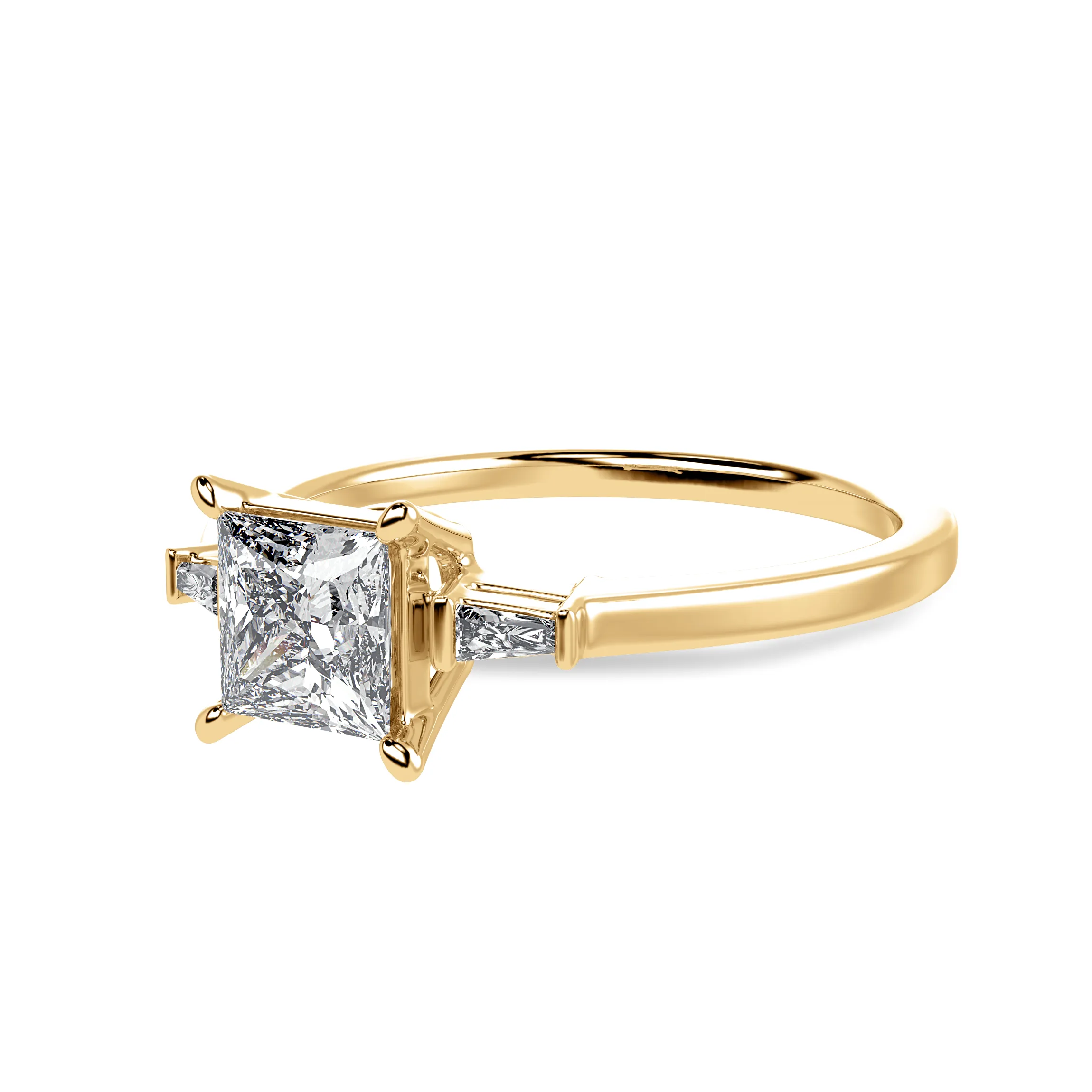 1 Carat. Princess Cut Solitaire Baguette Diamond Assent 18K Yellow Gold Ring JL AU 1211Y-C