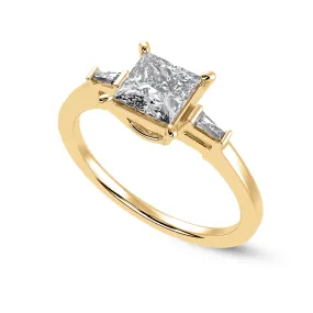 1 Carat. Princess Cut Solitaire Baguette Diamond Assent 18K Yellow Gold Ring JL AU 1211Y-C