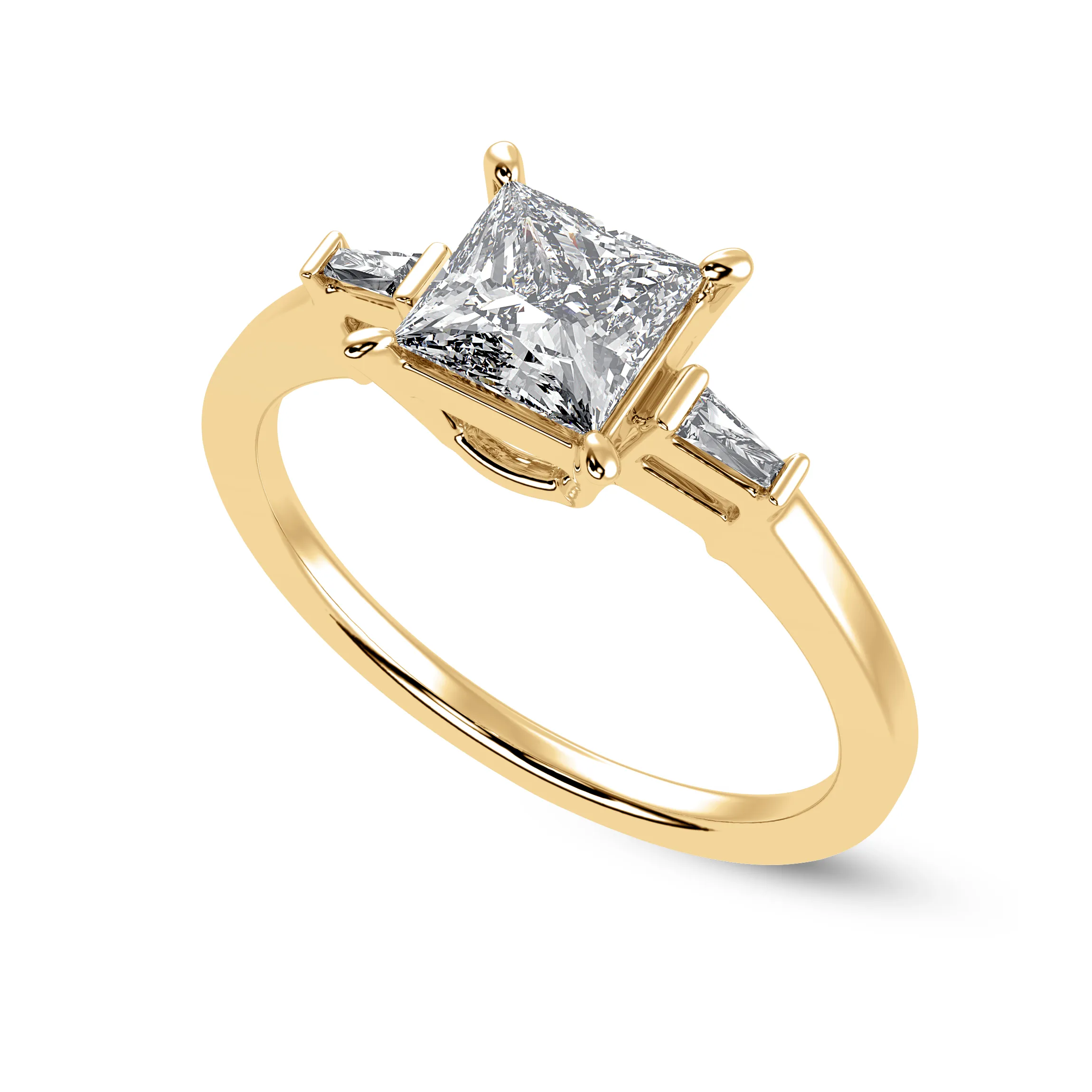 1 Carat. Princess Cut Solitaire Baguette Diamond Assent 18K Yellow Gold Ring JL AU 1211Y-C