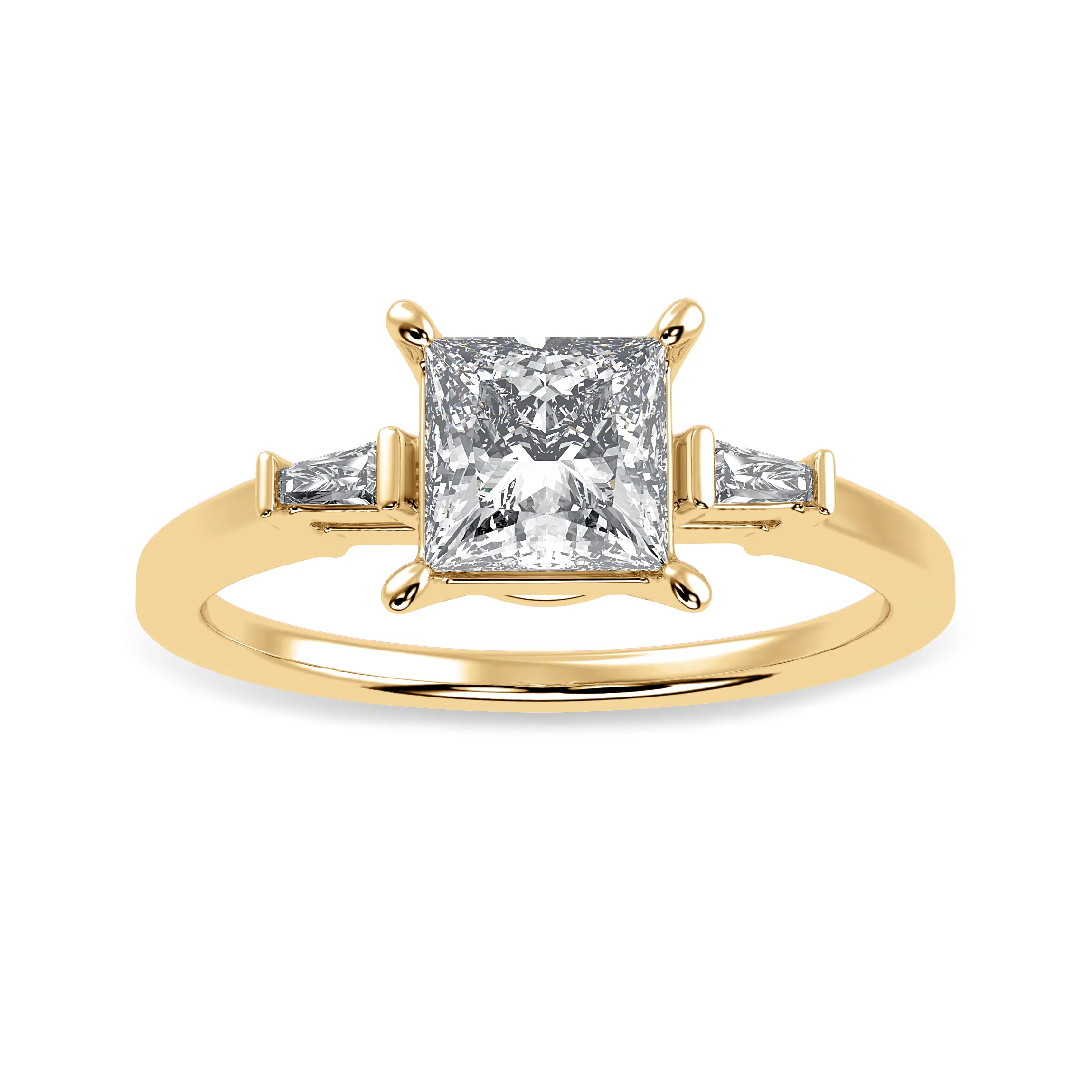 1 Carat. Princess Cut Solitaire Baguette Diamond Assent 18K Yellow Gold Ring JL AU 1211Y-C