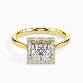 1-Carat Princess Cut Solitaire Square Halo Diamond 18K Yellow Gold Ring JL AU 19022Y-C