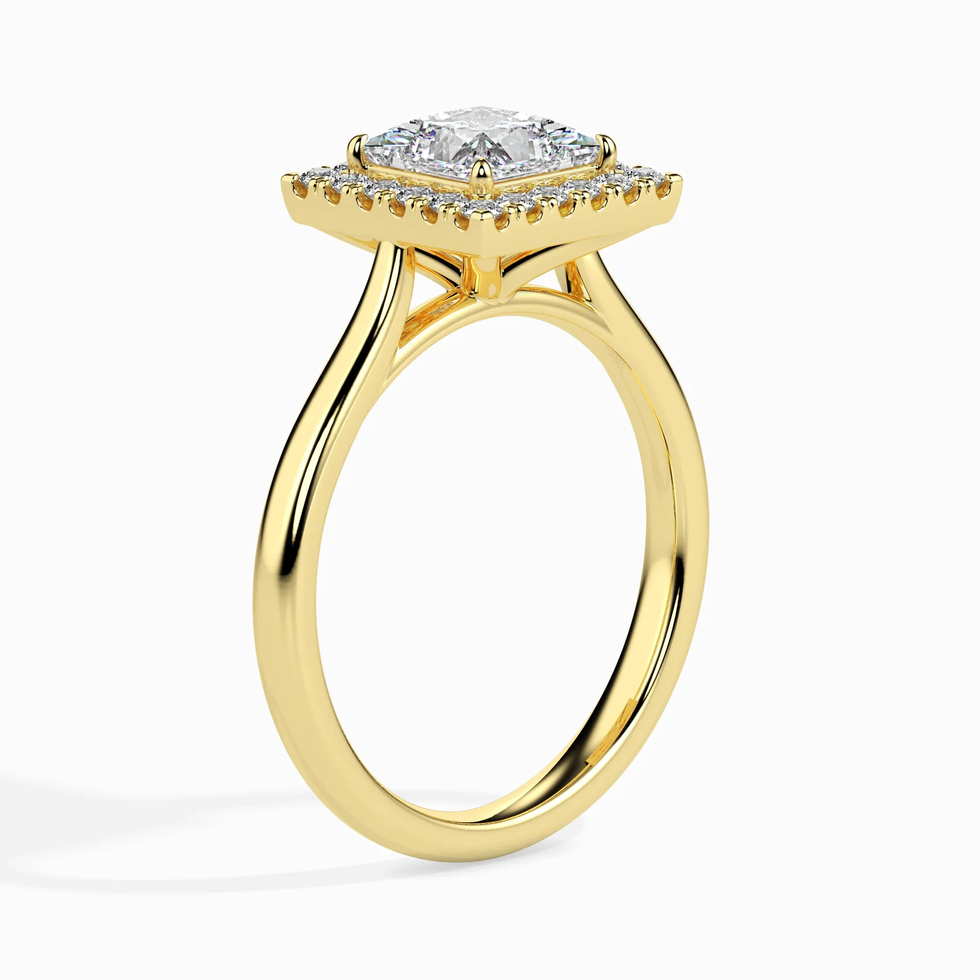 1-Carat Princess Cut Solitaire Square Halo Diamond 18K Yellow Gold Ring JL AU 19022Y-C