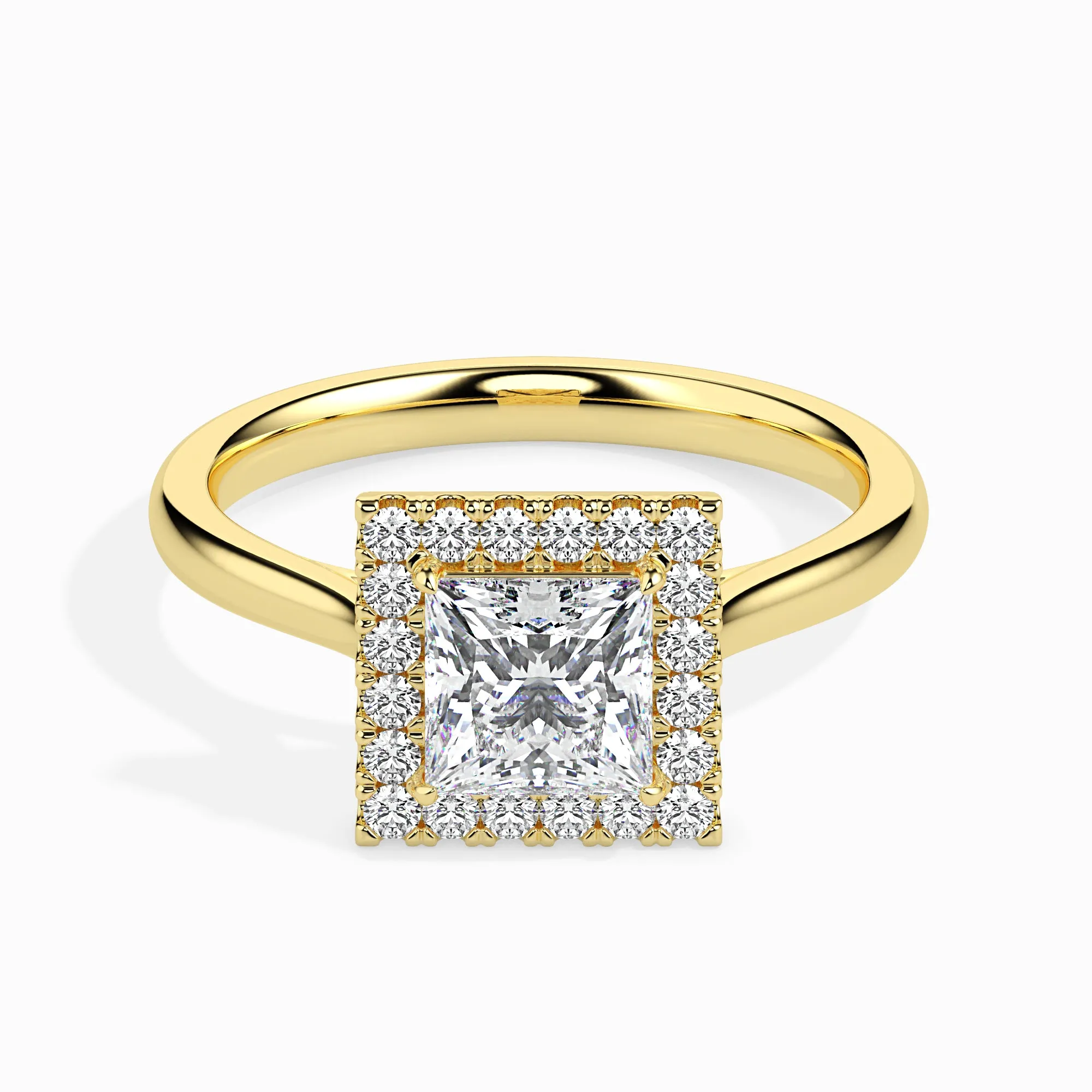 1-Carat Princess Cut Solitaire Square Halo Diamond 18K Yellow Gold Ring JL AU 19022Y-C
