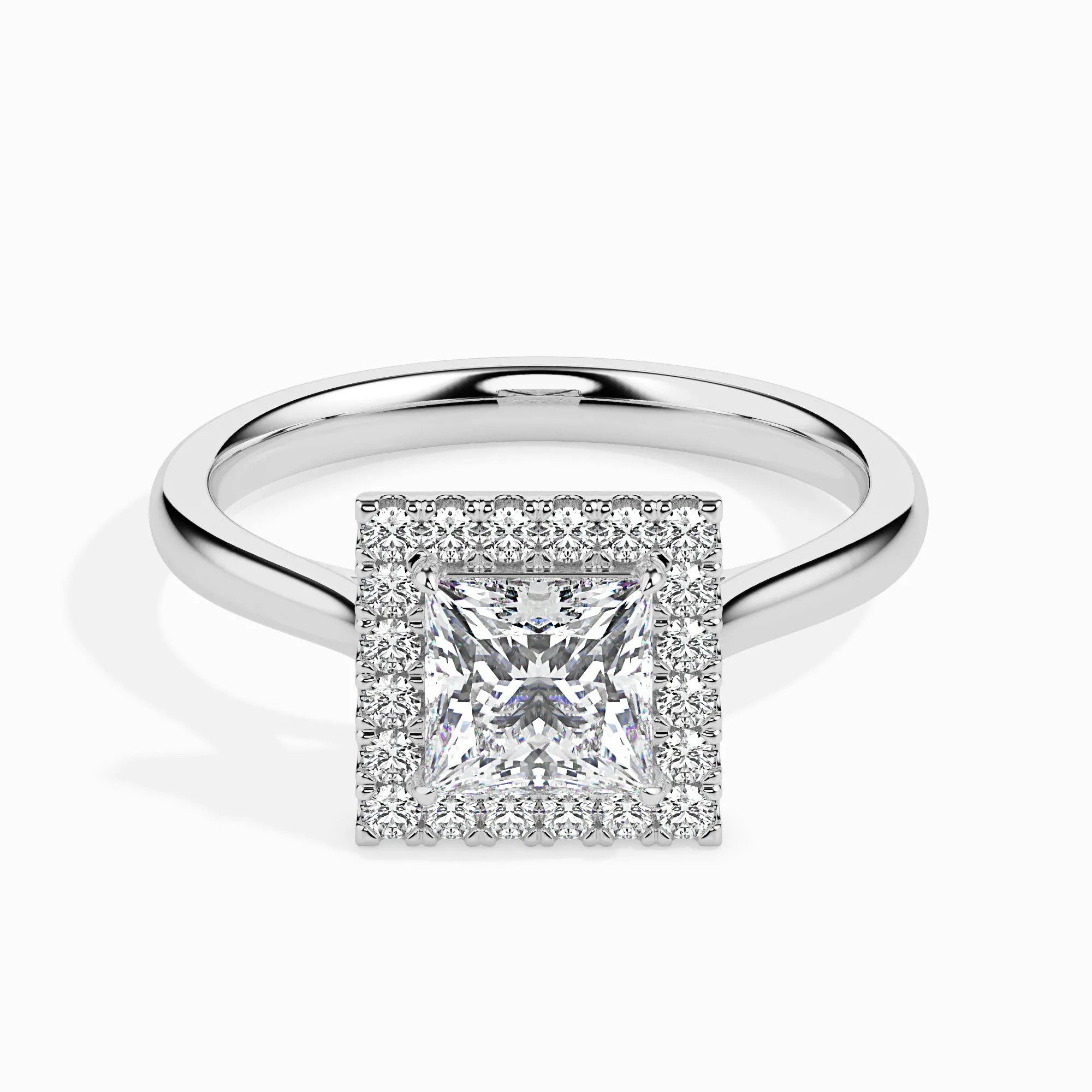 1-Carat Princess Cut Solitaire Square Halo Diamond Platinum Ring JL PT 19022-C