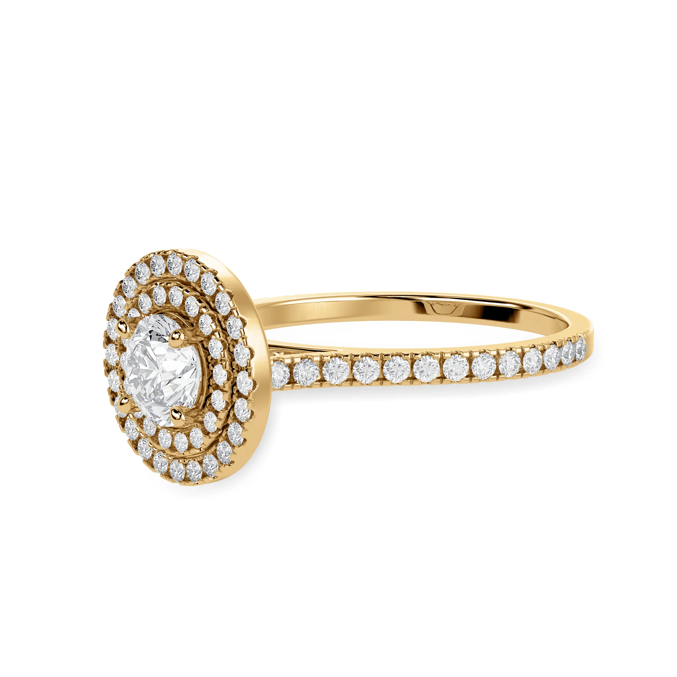 1-Carat Solitaire Double Halo Diamond Shank 18K Yellow Gold Ring JL AU 1302Y-C