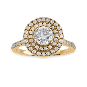 1-Carat Solitaire Double Halo Diamond Shank 18K Yellow Gold Ring JL AU 1302Y-C