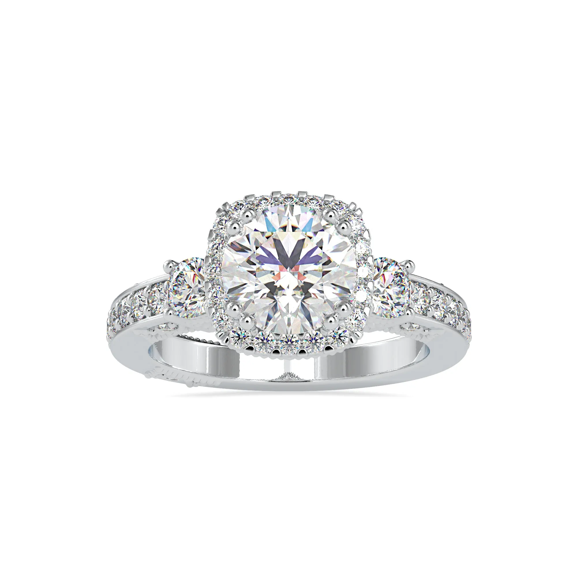1-Carat Solitaire Halo Diamond Accents Shank Platinum Ring JL PT 0156-B