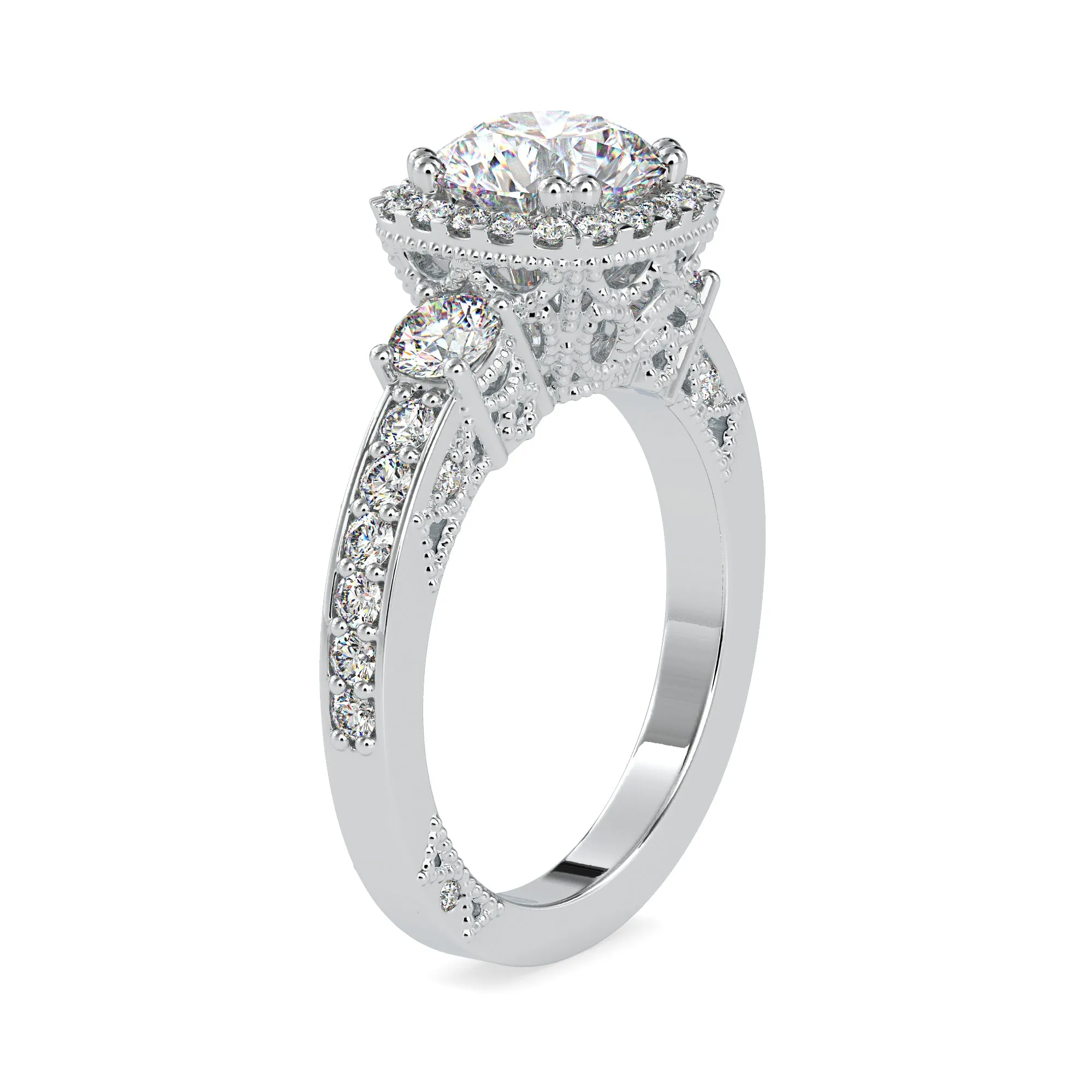 1-Carat Solitaire Halo Diamond Accents Shank Platinum Ring JL PT 0156-B