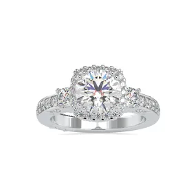1-Carat Solitaire Halo Diamond Accents Shank Platinum Ring JL PT 0156-B
