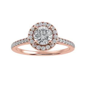 1-Carat Solitaire Halo Diamond Shank 18K Rose Gold Ring JL AU 1294R-C
