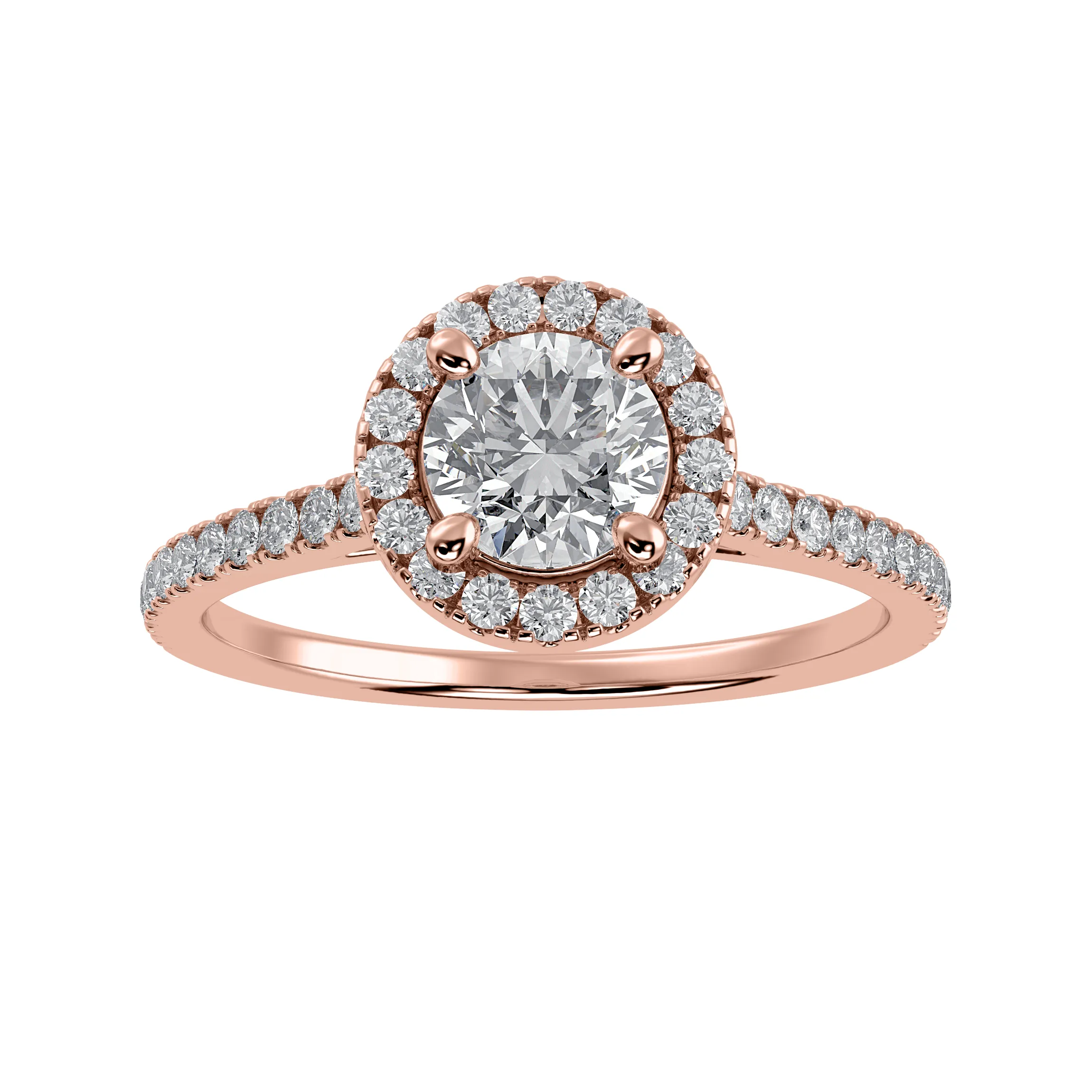 1-Carat Solitaire Halo Diamond Shank 18K Rose Gold Ring JL AU 1294R-C