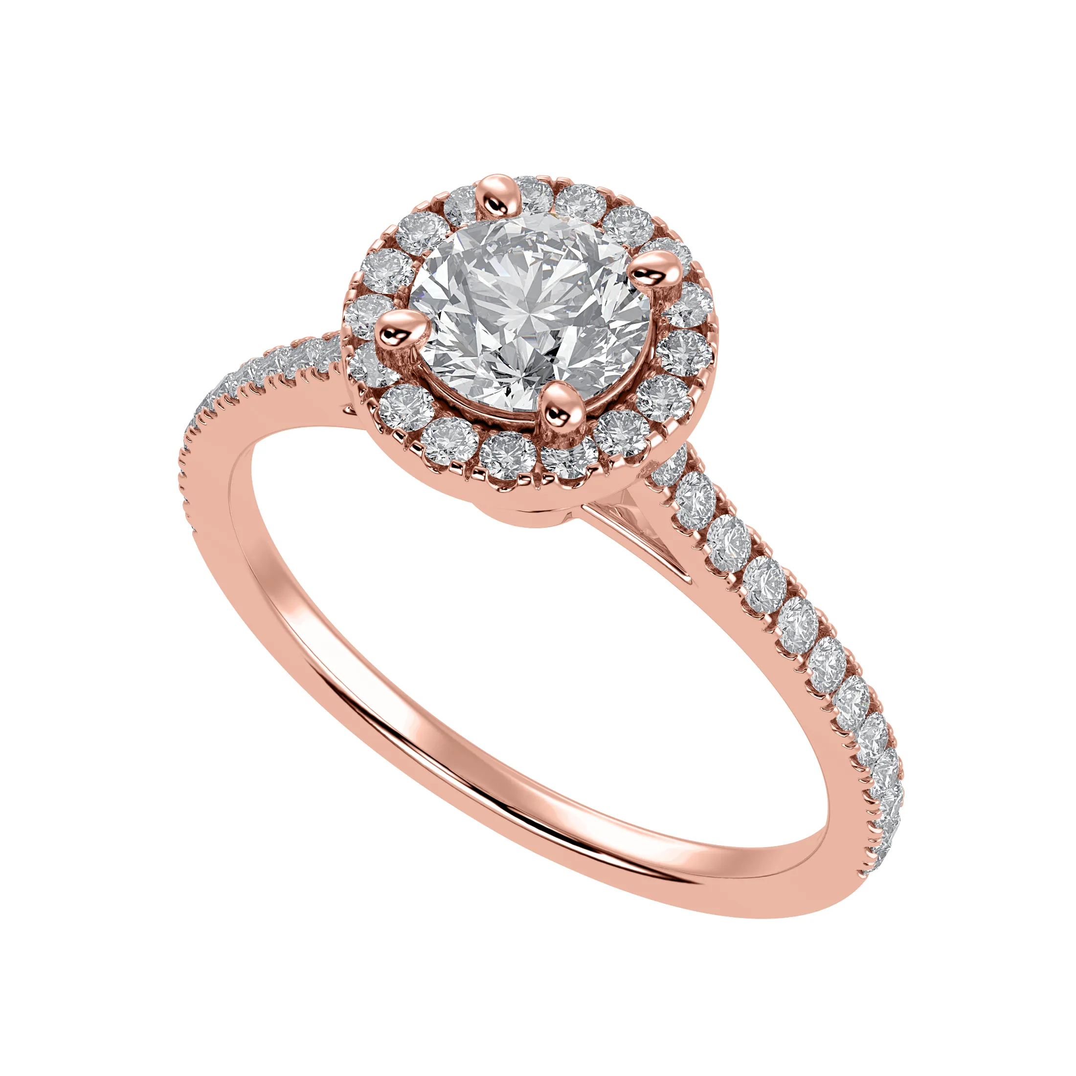 1-Carat Solitaire Halo Diamond Shank 18K Rose Gold Ring JL AU 1294R-C