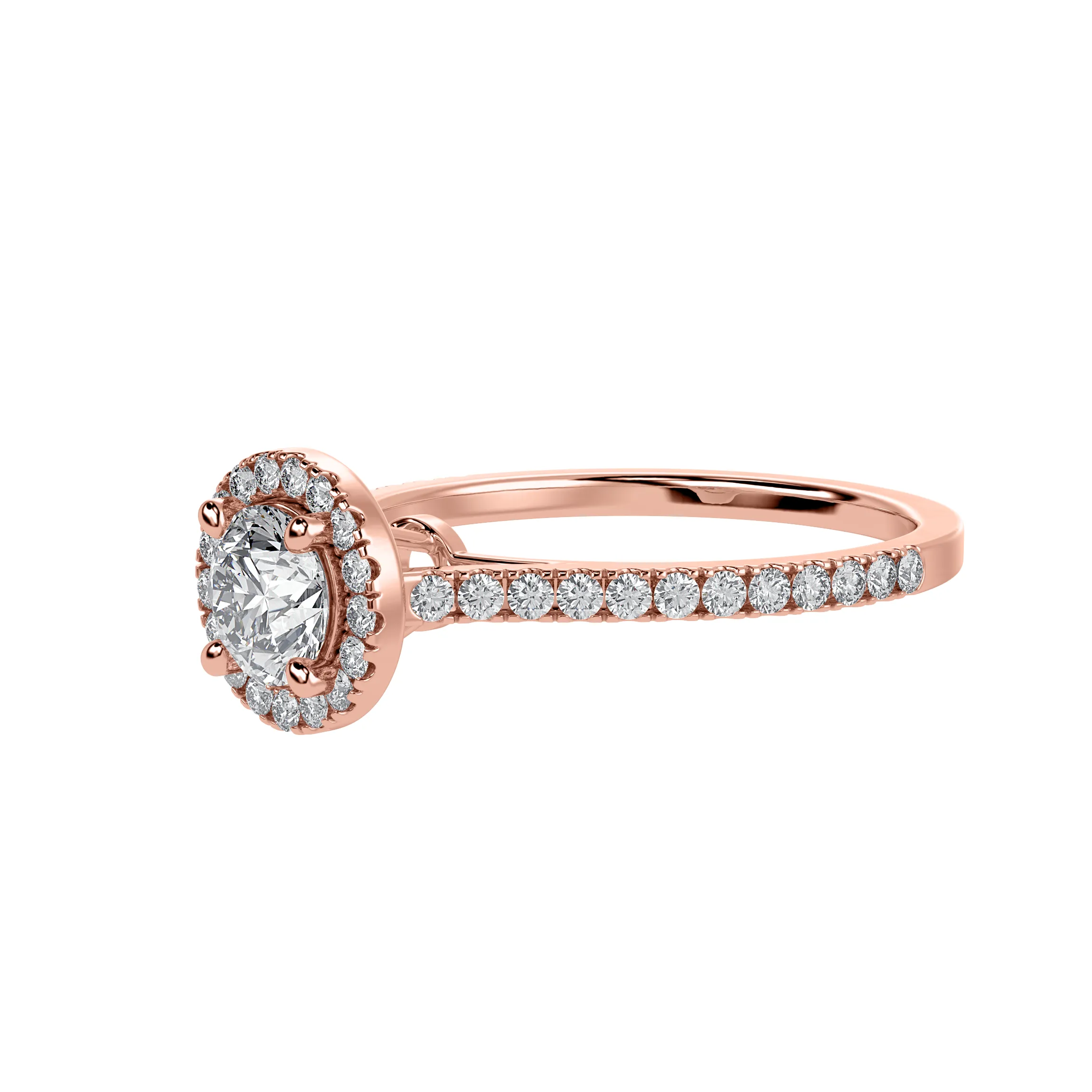 1-Carat Solitaire Halo Diamond Shank 18K Rose Gold Ring JL AU 1294R-C