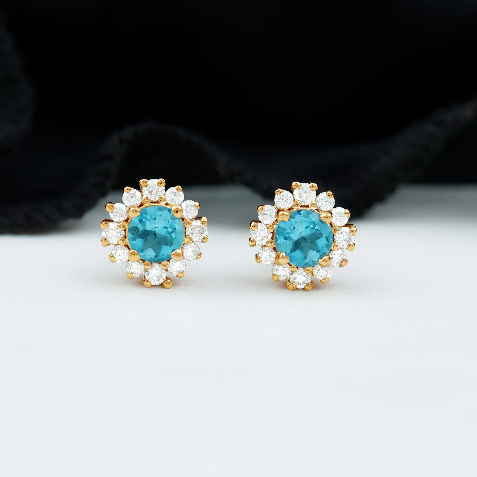 1 CT Aquamarine and Diamond Halo Stud Earrings