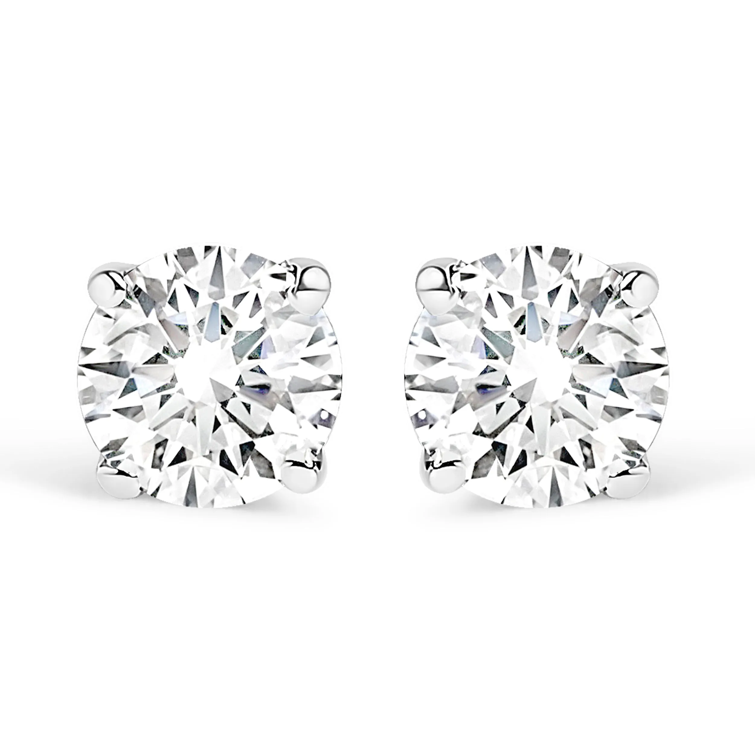 10K White Gold 1/10 Cttw Round Brilliant-Cut Near Colorless Near Colorless Diamond Classic 4-Prong Stud Earrings