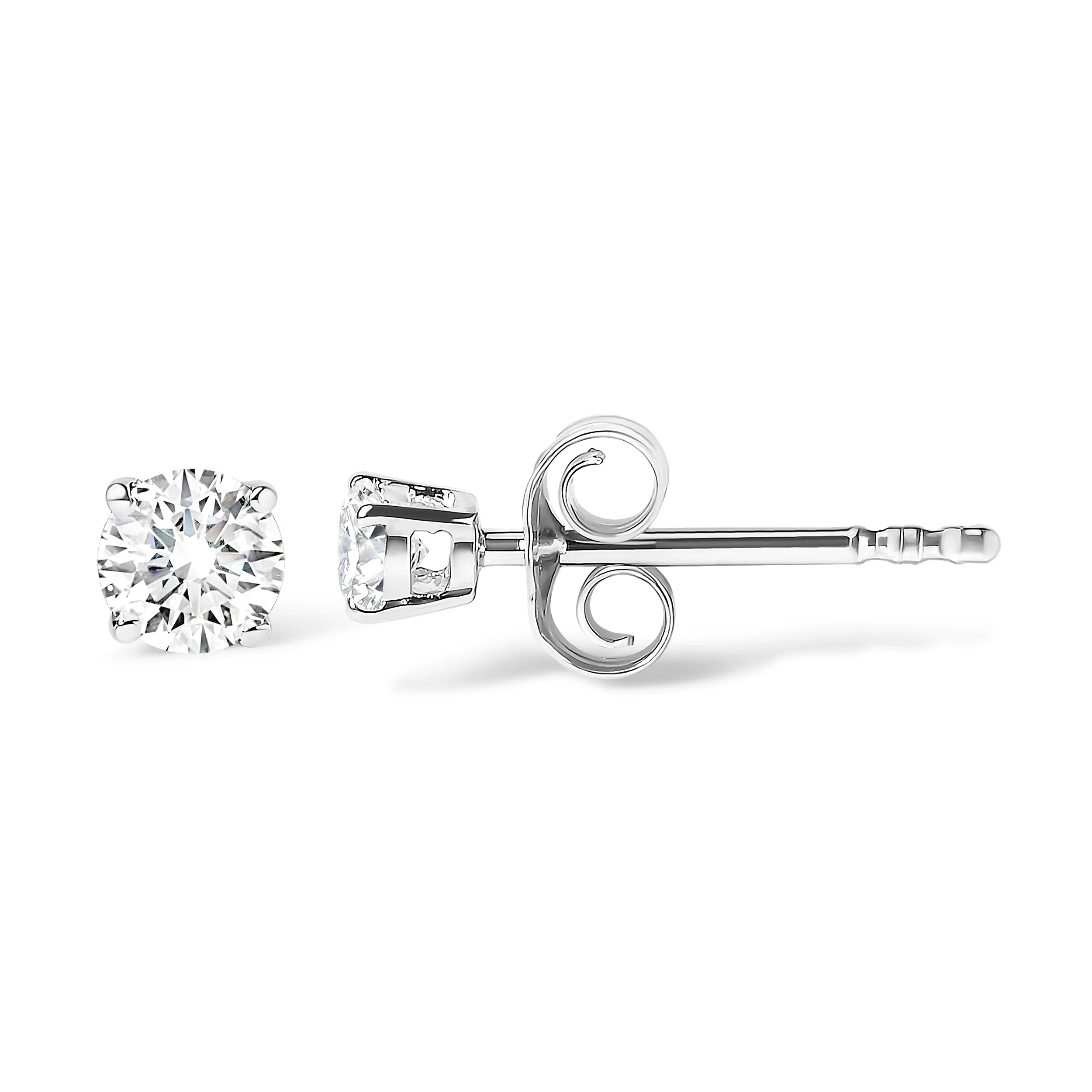 10K White Gold 1/10 Cttw Round Brilliant-Cut Near Colorless Near Colorless Diamond Classic 4-Prong Stud Earrings