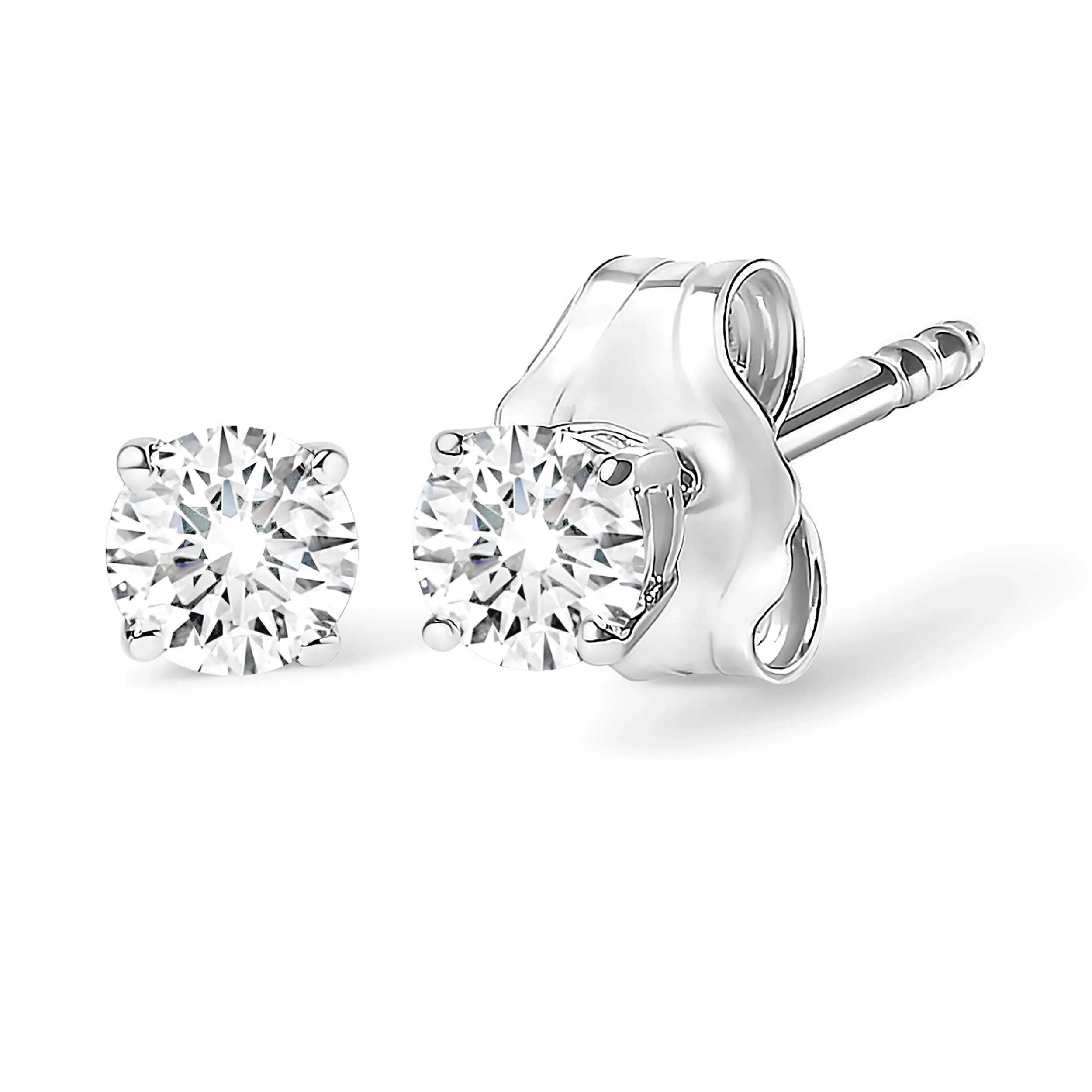 10K White Gold 3/8 Cttw Round Brilliant-Cut Near Colorless Near Colorless Diamond Classic 4-Prong Stud Earrings