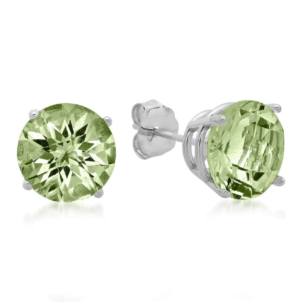 10K White Gold 8MM Round Checkerboard Cut Stud Earrings