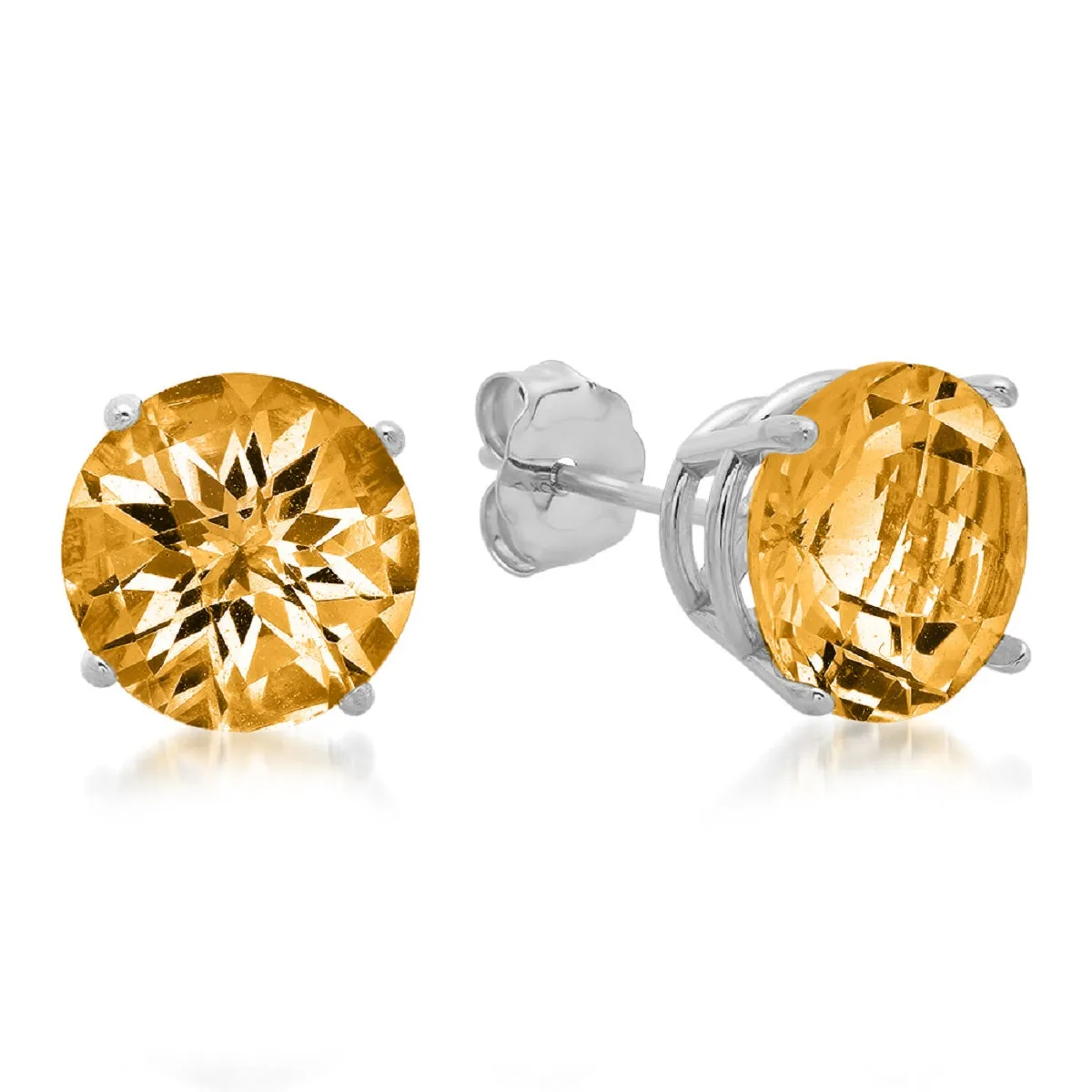 10K White Gold 8MM Round Checkerboard Cut Stud Earrings