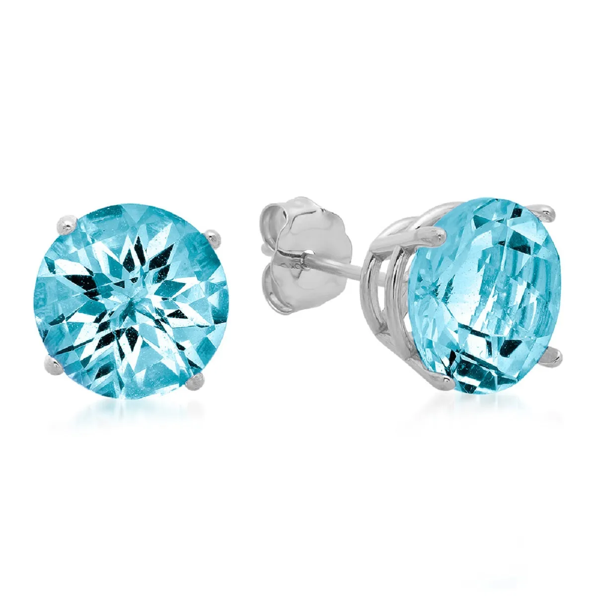 10K White Gold 8MM Round Checkerboard Cut Stud Earrings