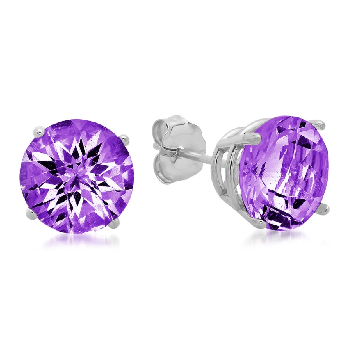10K White Gold 8MM Round Checkerboard Cut Stud Earrings