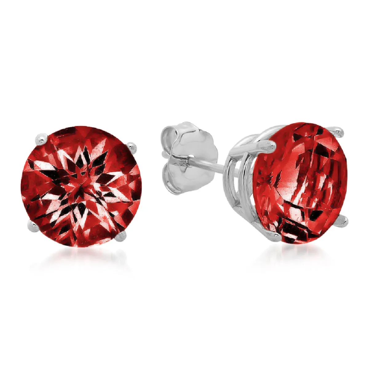 10K White Gold 8MM Round Checkerboard Cut Stud Earrings