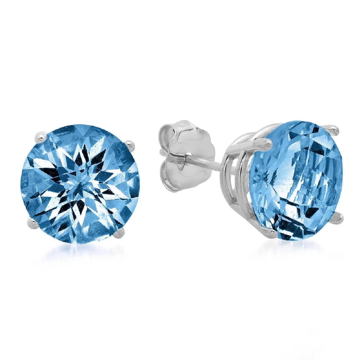 10K White Gold 8MM Round Checkerboard Cut Stud Earrings