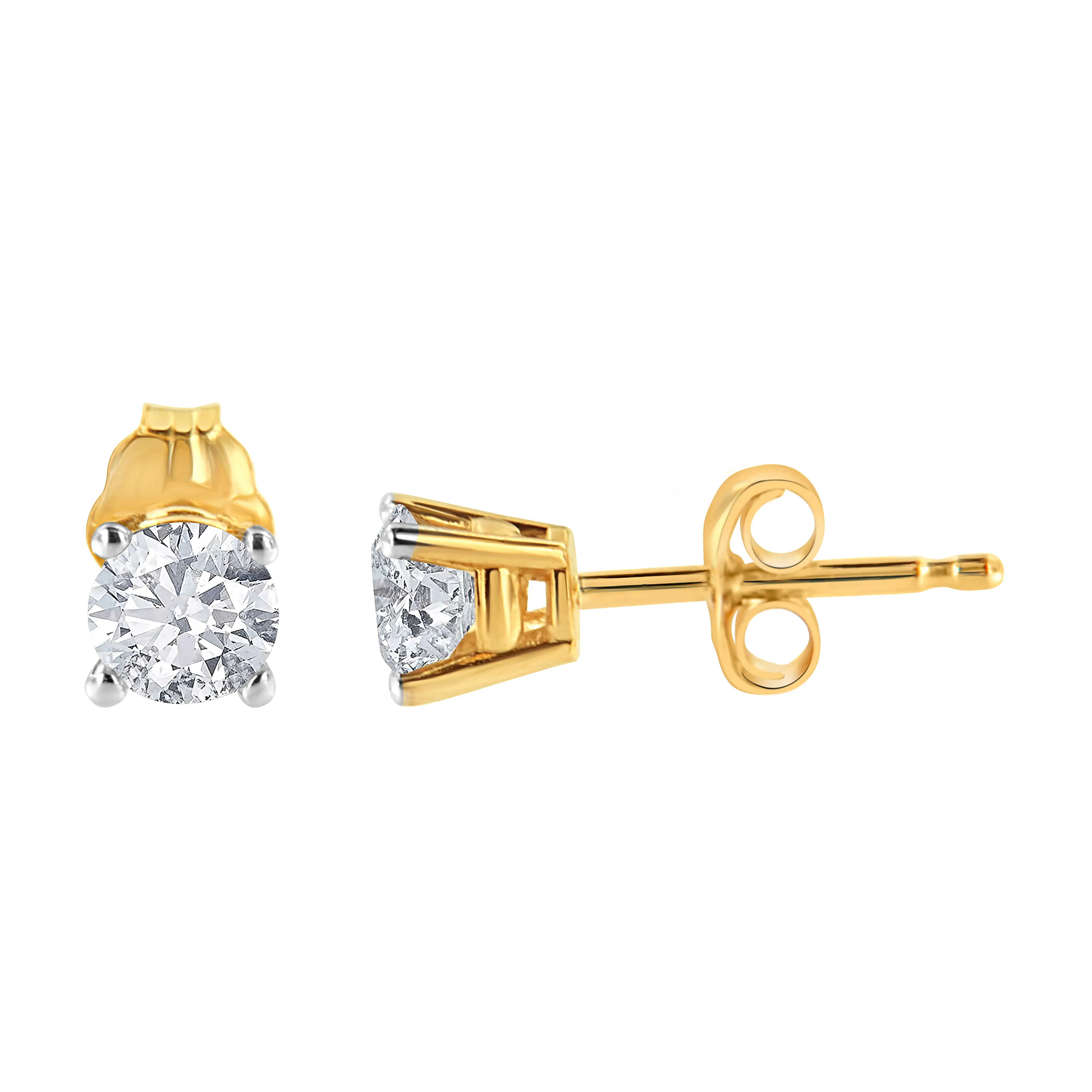 10K Yellow Gold 1/10 Cttw Round Brilliant-Cut Near Colorless Diamond Classic 4-Prong Stud Earrings