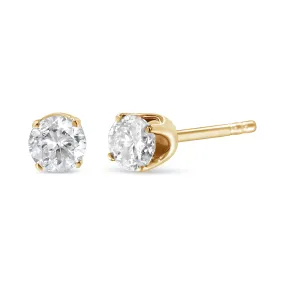 10K Yellow Gold 1/10 Cttw Round Brilliant-Cut Near Colorless Diamond Classic 4-Prong Stud Earrings