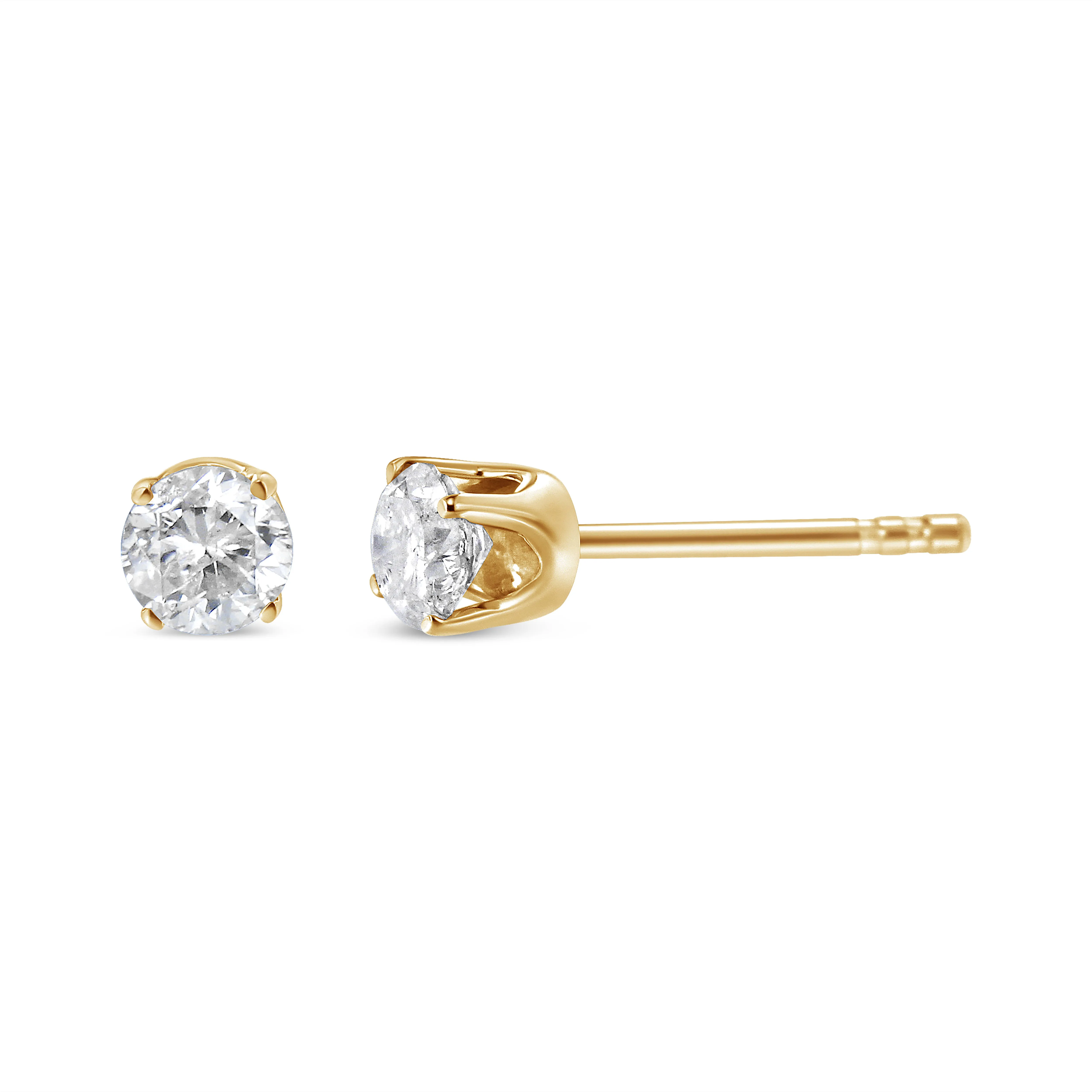 10K Yellow Gold 1/10 Cttw Round Brilliant-Cut Near Colorless Diamond Classic 4-Prong Stud Earrings