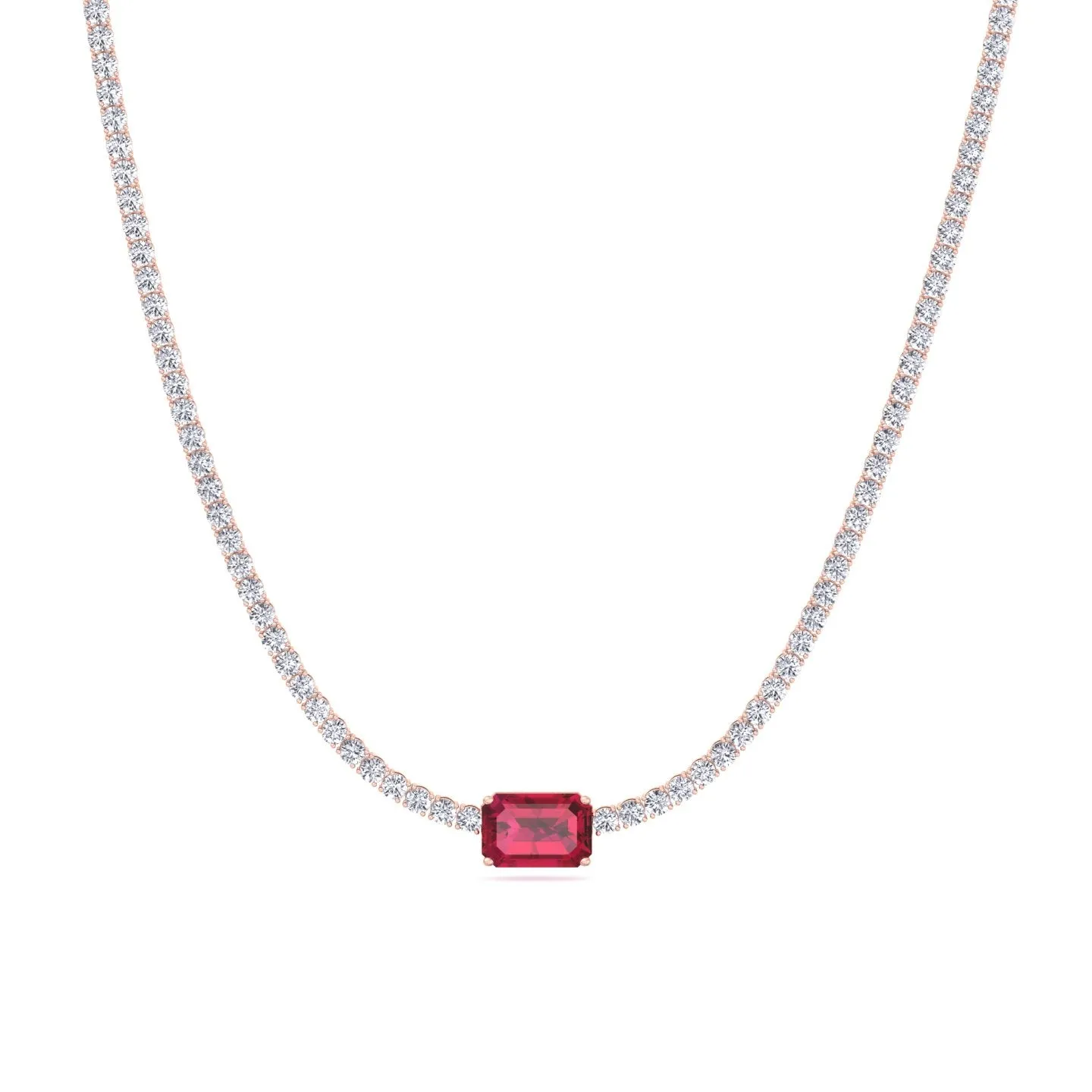 (12CT T.W.) Single Stone Red Ruby Natural Diamond Tennis Necklace
