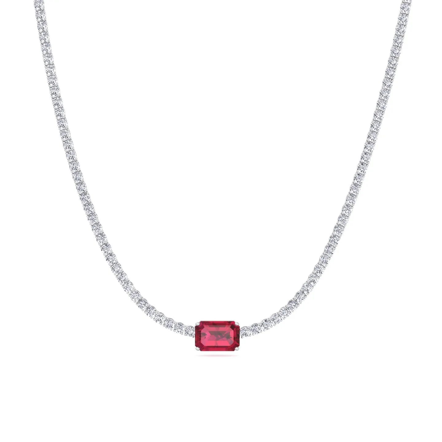 (12CT T.W.) Single Stone Red Ruby Natural Diamond Tennis Necklace