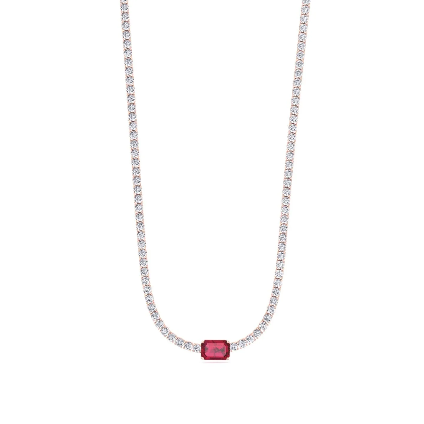 (12CT T.W.) Single Stone Red Ruby Natural Diamond Tennis Necklace