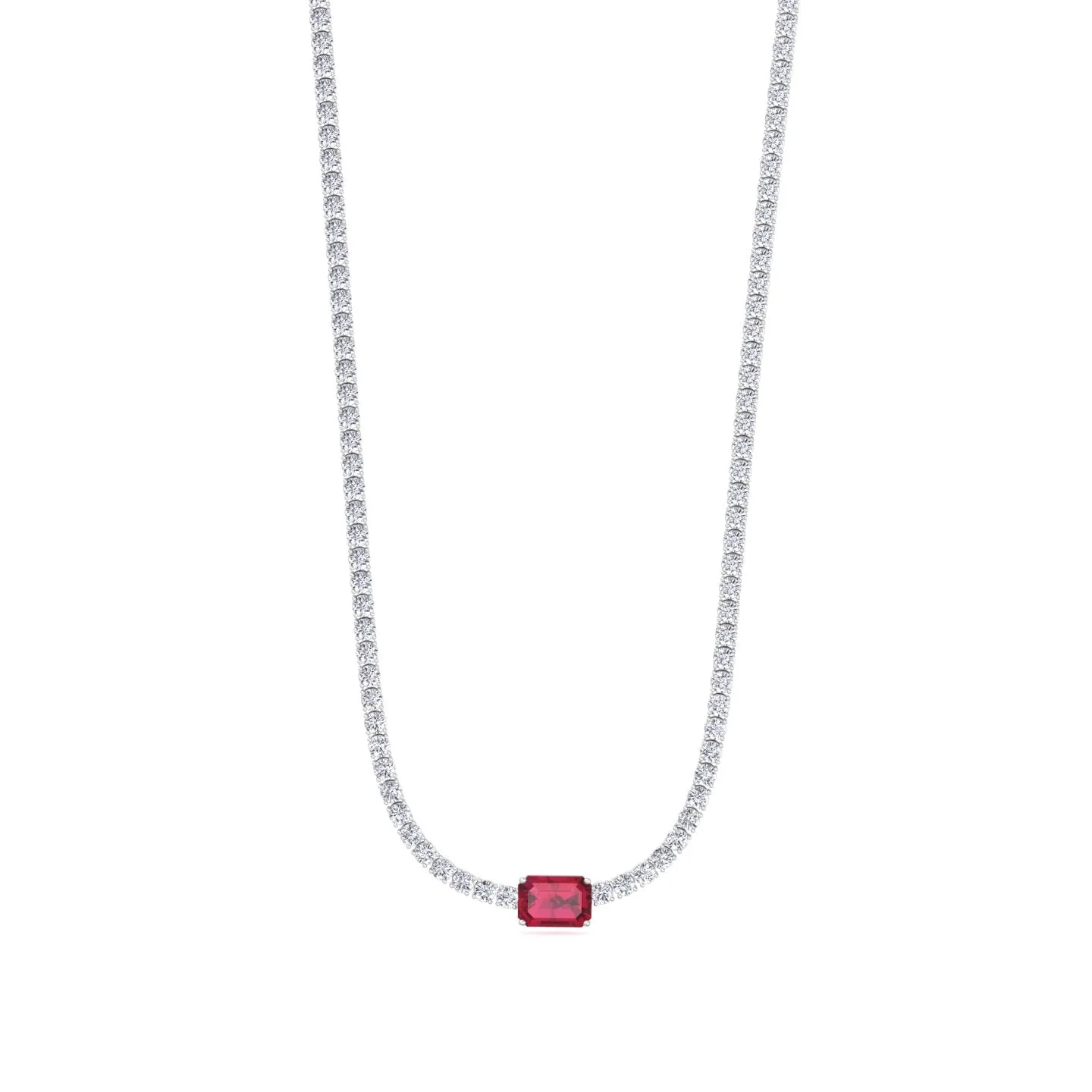 (12CT T.W.) Single Stone Red Ruby Natural Diamond Tennis Necklace