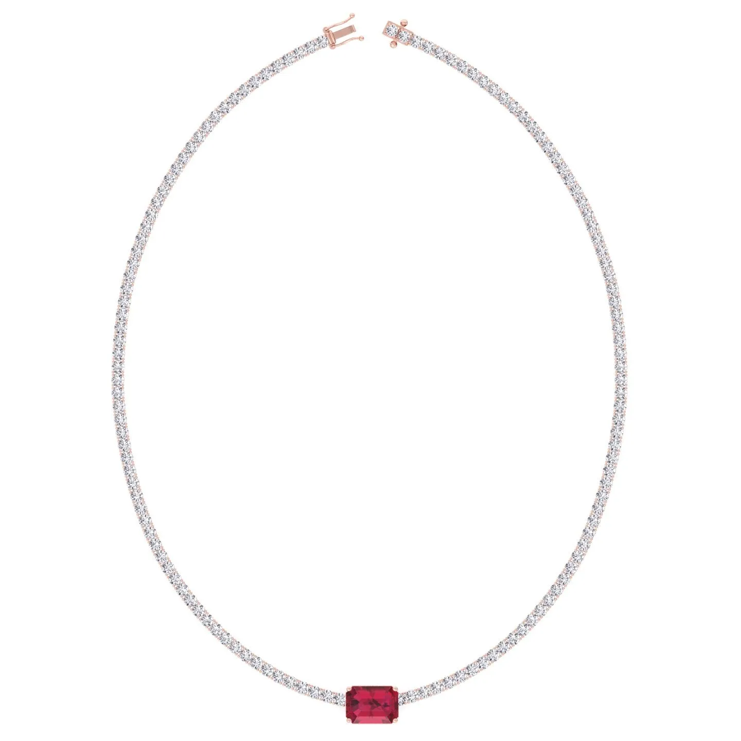 (12CT T.W.) Single Stone Red Ruby Natural Diamond Tennis Necklace