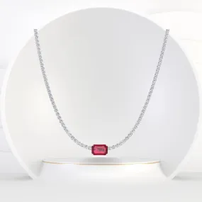 (12CT T.W.) Single Stone Red Ruby Natural Diamond Tennis Necklace