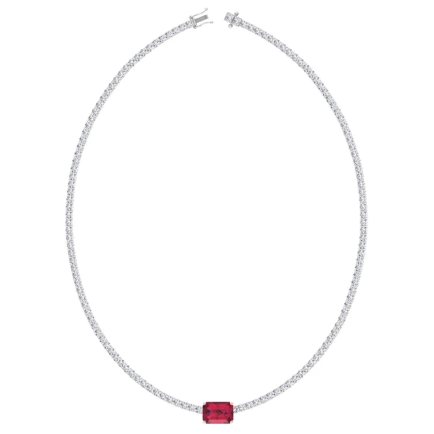 (12CT T.W.) Single Stone Red Ruby Natural Diamond Tennis Necklace