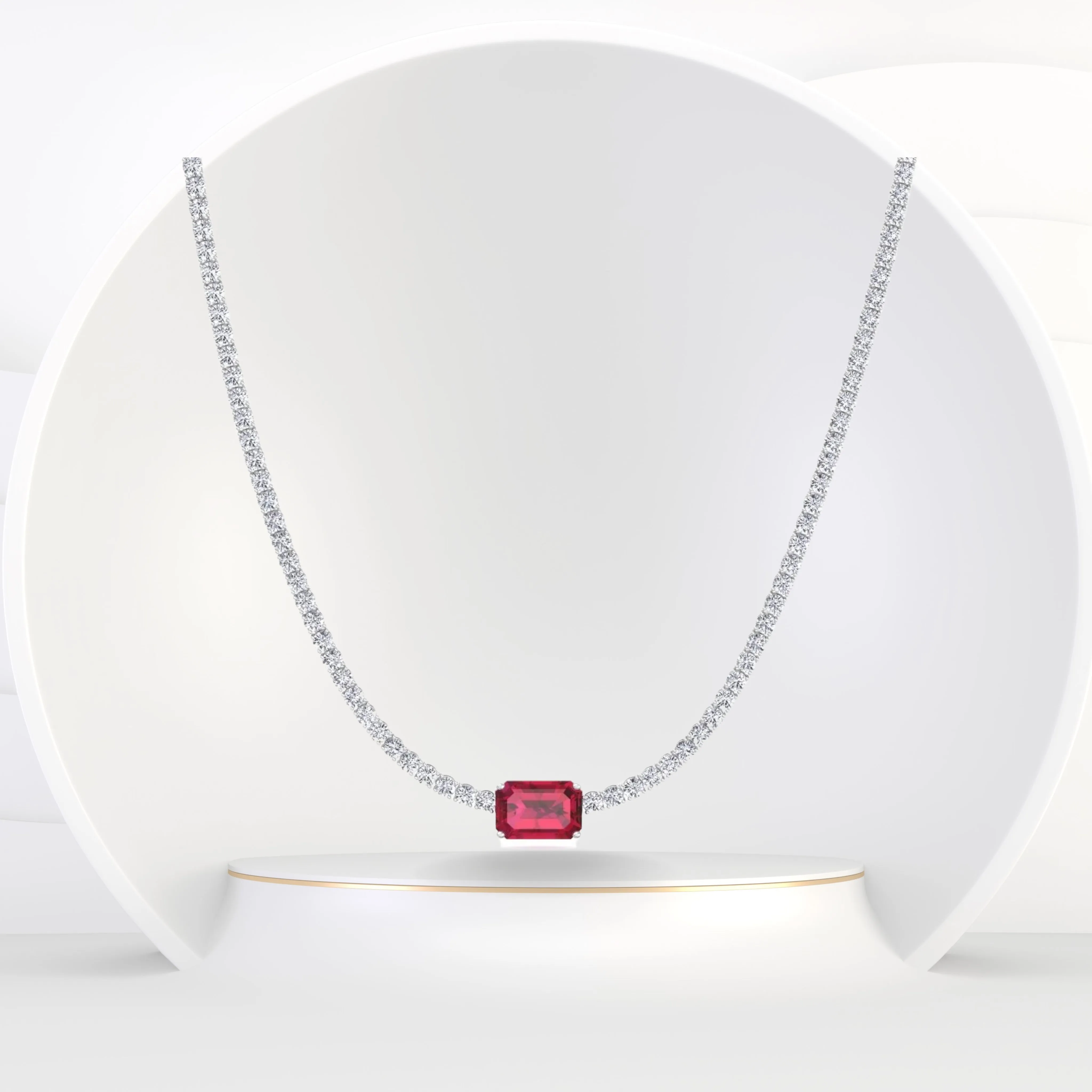 (12CT T.W.) Single Stone Red Ruby Natural Diamond Tennis Necklace