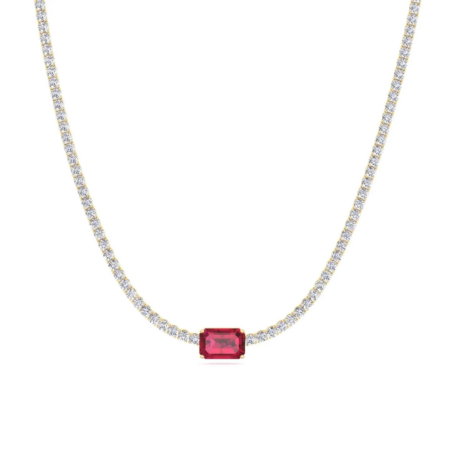 (12CT T.W.) Single Stone Red Ruby Natural Diamond Tennis Necklace