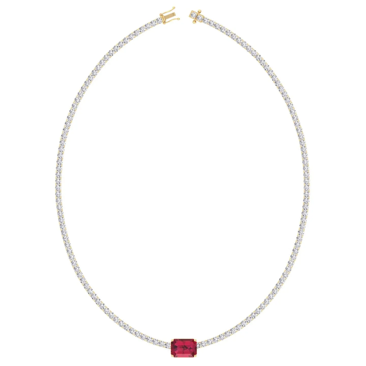 (12CT T.W.) Single Stone Red Ruby Natural Diamond Tennis Necklace