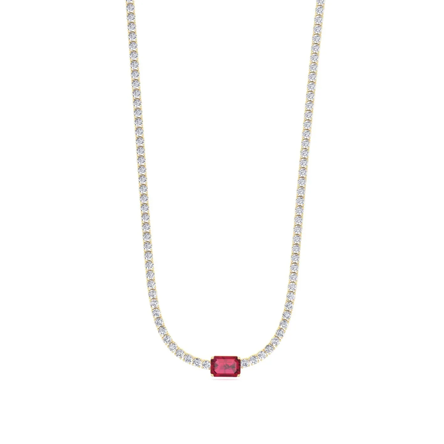 (12CT T.W.) Single Stone Red Ruby Natural Diamond Tennis Necklace