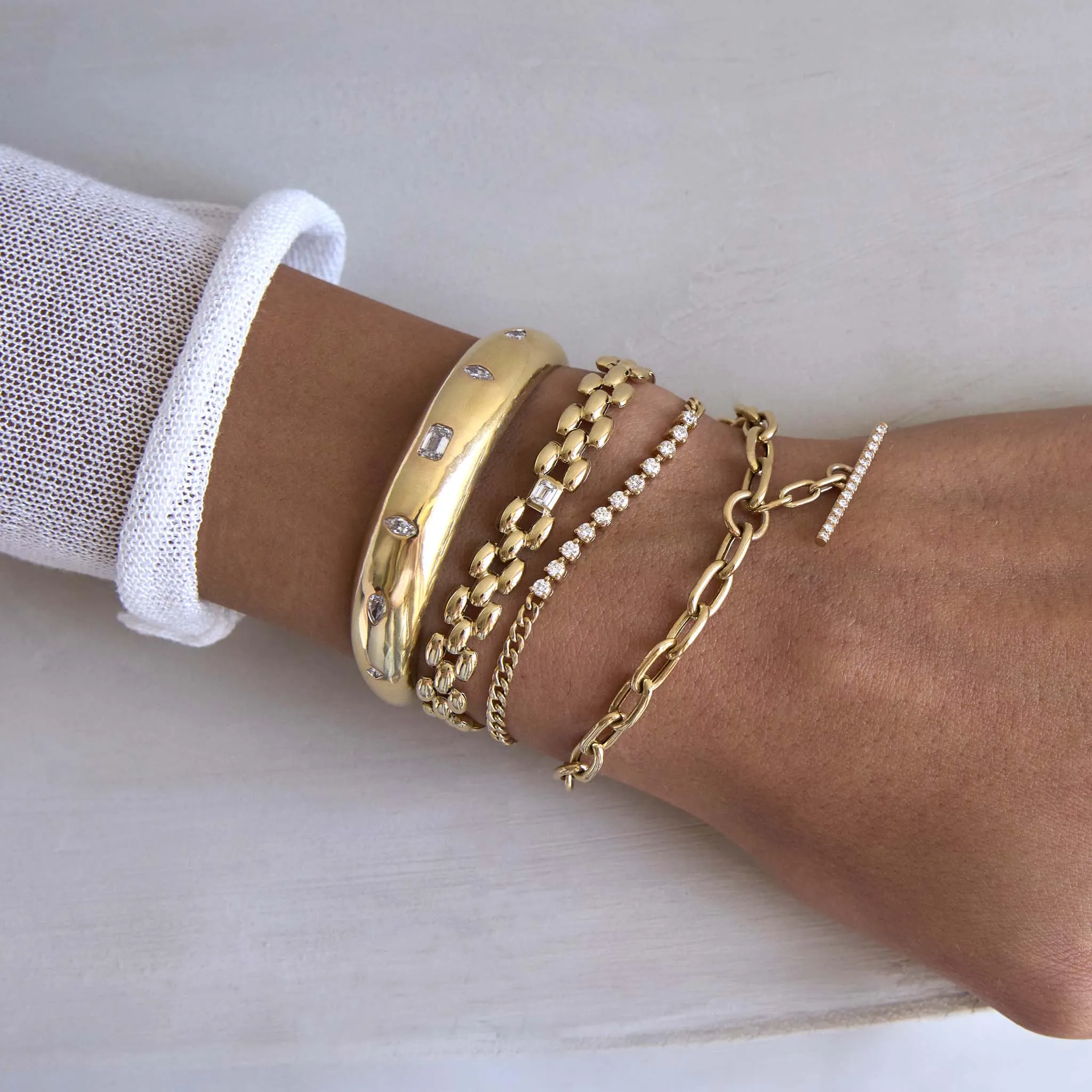 14k Diamond Tennis Segment Small Curb Chain Bracelet