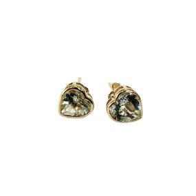 14k Gold Aquamarine Heart Stud Earrings