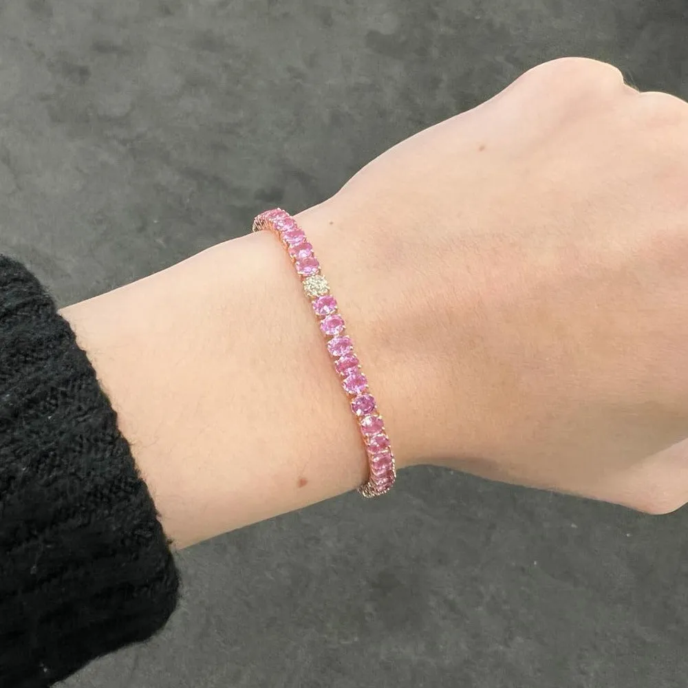 14K GOLD DIAMOND AND PINK SAPPHIRE MEDIUM RENA TENNIS BRACELET