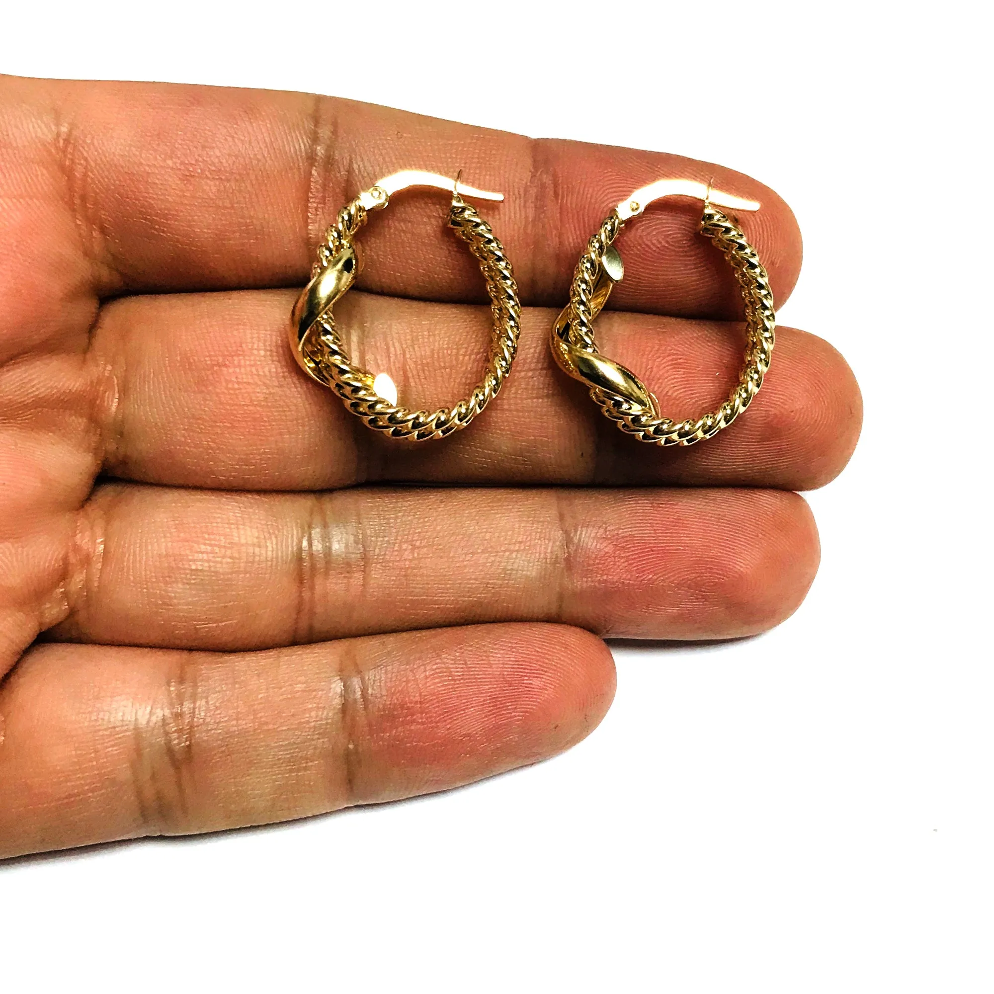 14K Gold Yellow Finish Oval Hoop Earrings