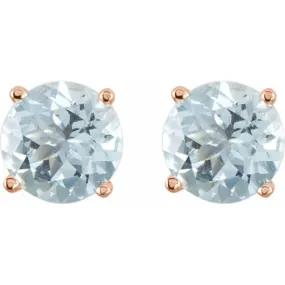 14K Rose 5 mm Natural Aquamarine Stud Earrings