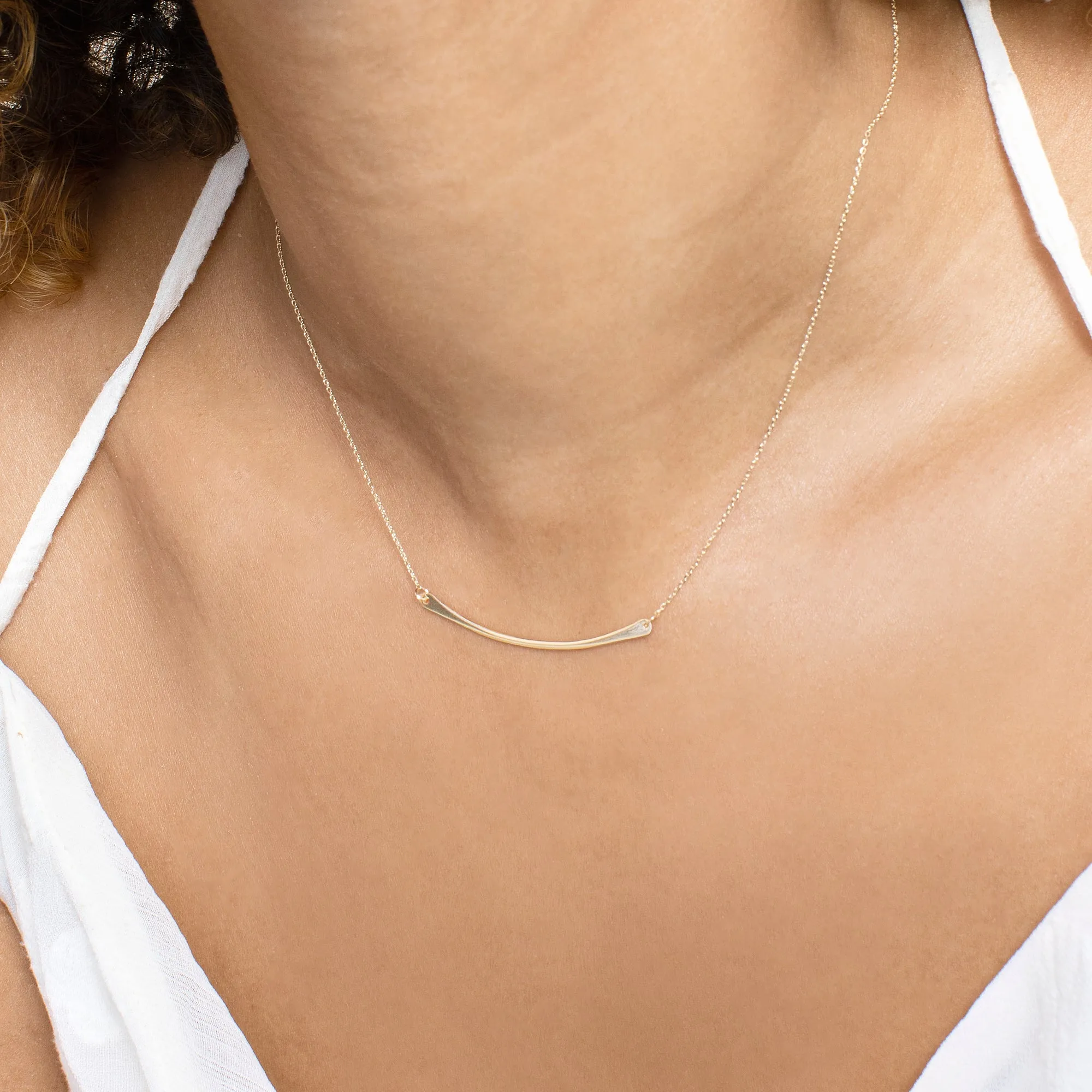 14k Solid Gold Bar Pendant Necklace, Ely