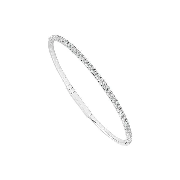 14K WHITE GOLD 1.00 CTW HALF WAY DIAMOND STACKABLE BANGLE BRACELET